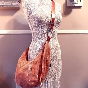 Medium Rose Gold Sequins Mesh Purse Handbag